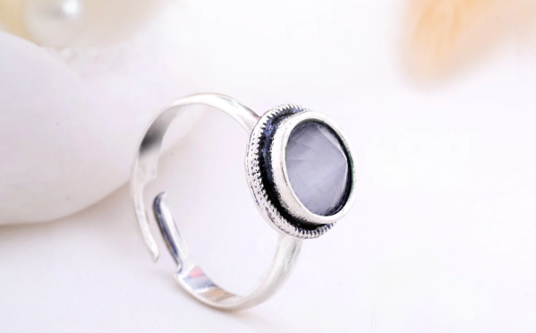 Oxidised Adjustable Ring with Stone