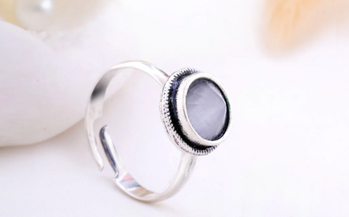 Oxidised Adjustable Ring with Stone