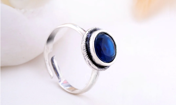 Oxidised Adjustable Ring with Stone