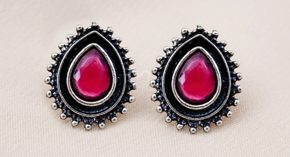 Set Of 12 Oxidized Designer Stud Earrings With Folding Jewelry Box