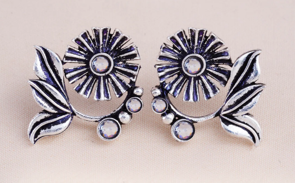 Set Of 12 Oxidized Designer Stud Earrings With Folding Jewelry Box