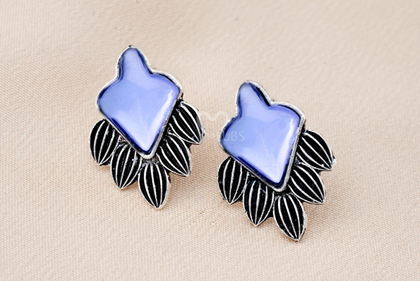 Set Of 12 Oxidized Designer Stud Earrings With Folding Jewelry Box