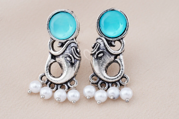 Set Of 12 Oxidized Designer Stud Earrings With Folding Jewelry Box