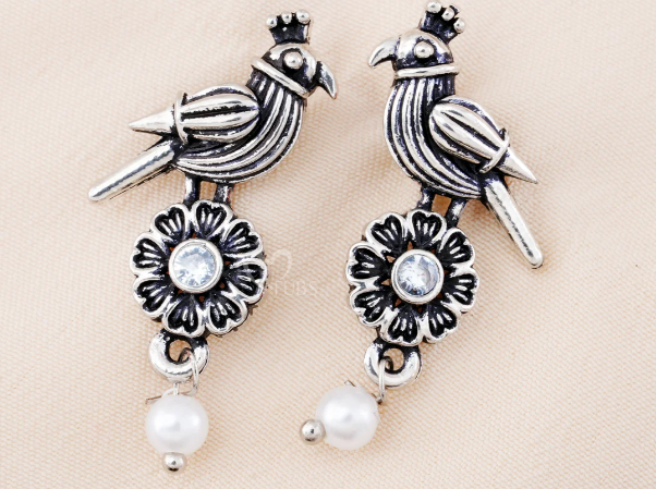 Set Of 12 Oxidized Designer Stud Earrings With Folding Jewelry Box
